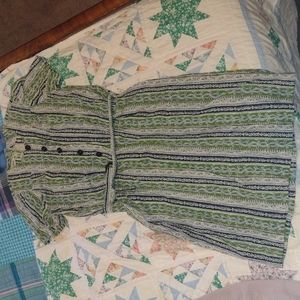 Vintage 1940s pinup casual dress with belt, green purple and paisley size medium